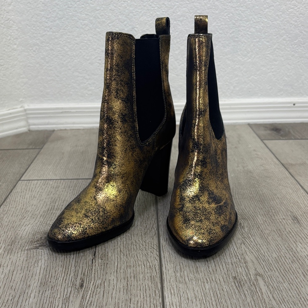 Lauren Ralph Lauren Gold and Black Leather Ankle Boots